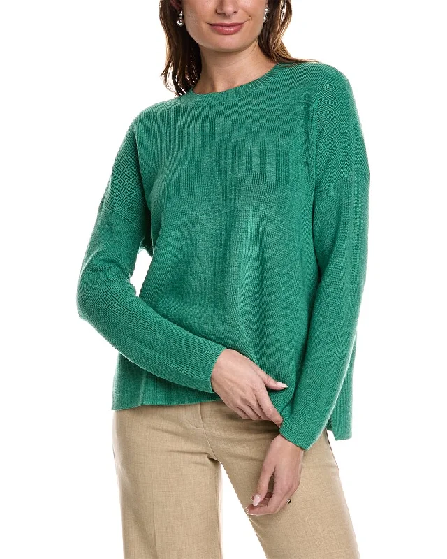 EILEEN FISHER Boxy Wool Sweater Satin Blend Silk Blend Wool Blend