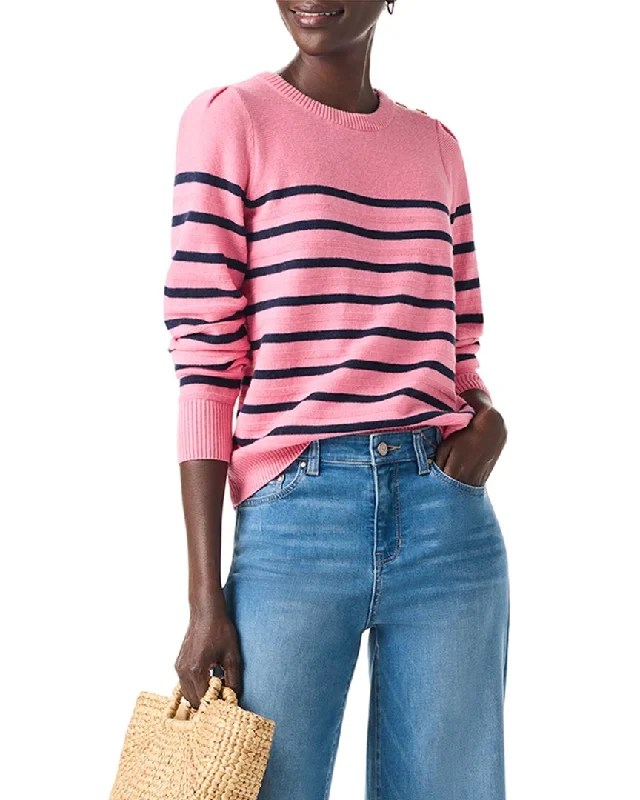 NIC+ZOE Stripe Button Shoulder Cashmere-Blend Sweater Wool Sweater Cotton Sweater Cashmere Sweater