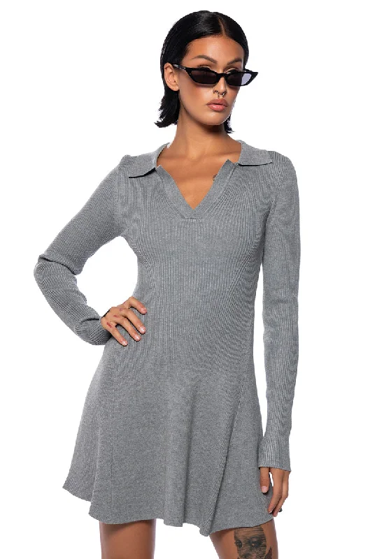 ELLA SWEATER KNIT COLLARED MINI DRESS Graphic Sweater Embroidered Appliqued