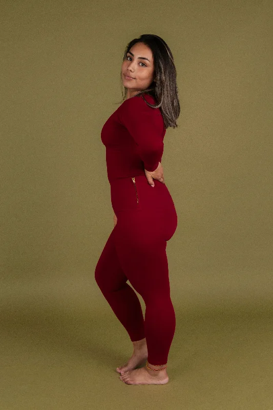 Super High Waist Tib Pant Petite in Burgundy Lightweight Linen Pants
