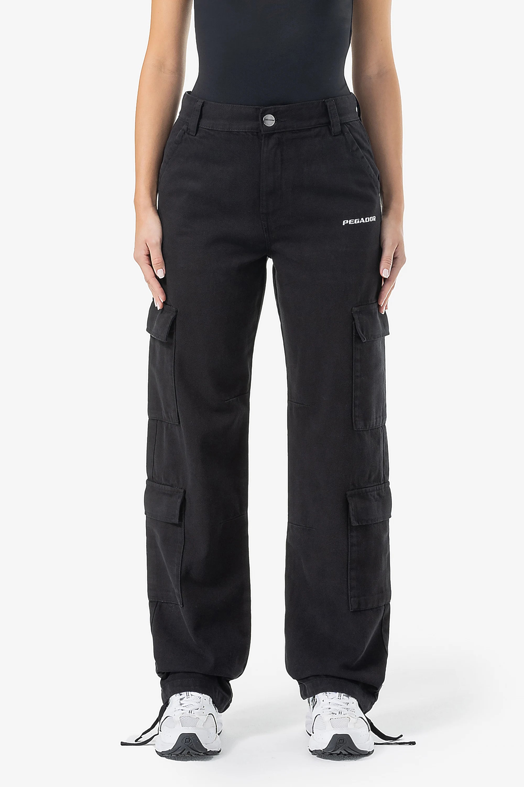 Lia Wide Cargo Pants Black Classic Bootcut Trousers