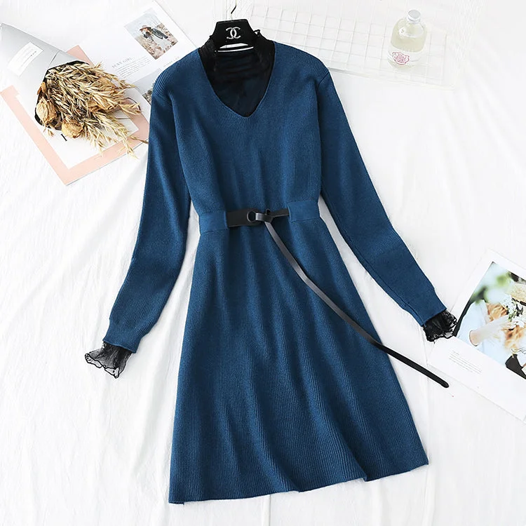 Sweater lace backing temperament fake two skirts  3796 Chenille Blend Fleece Blend Nylon Blend