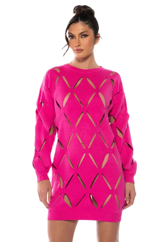 DIAMOND CUT OVERSIZED SWEATER DRESS Mesh Blend Leather Blend Suede Blend