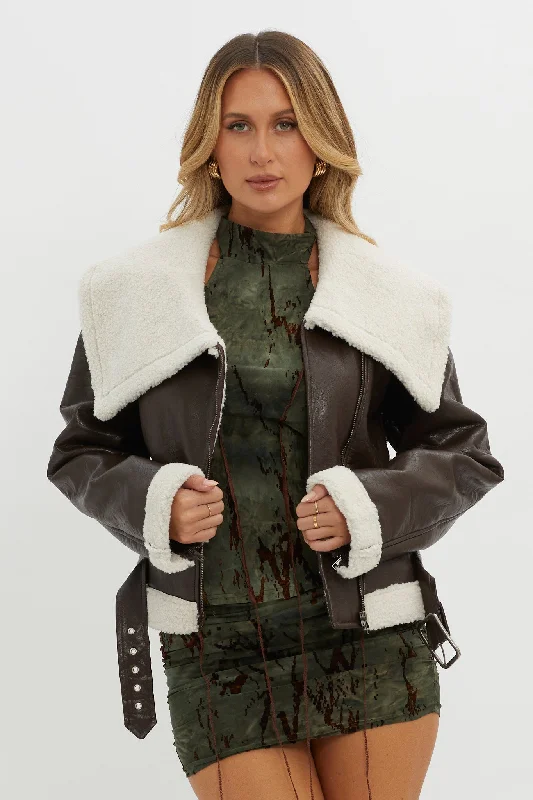 Aviatrix Faux Leather Sherpa Jacket Brown Embroidered Jacket Appliqued Jacket Beaded Jacket Aviatrix Faux Leather Sherpa Jacket Brown Embroidered Jacket Appliqued Jacket Beaded Jacket
