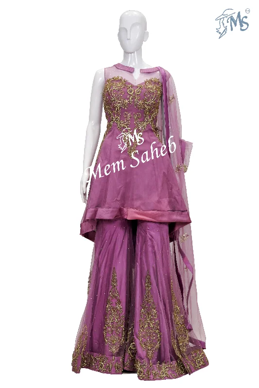 Indo Western Fuchsia Asymmetrical Designer Top with Gharara Pant Stylish Slim Trousers Indo Western Fuchsia Asymmetrical Designer Top with Gharara Pant Stylish Slim Trousers