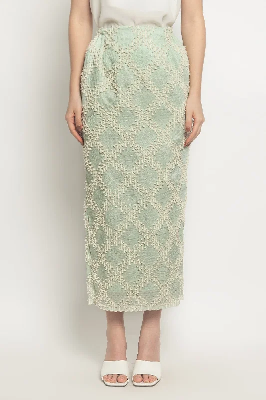 Malika Skirt in Laurel Green ribbed skirt waist