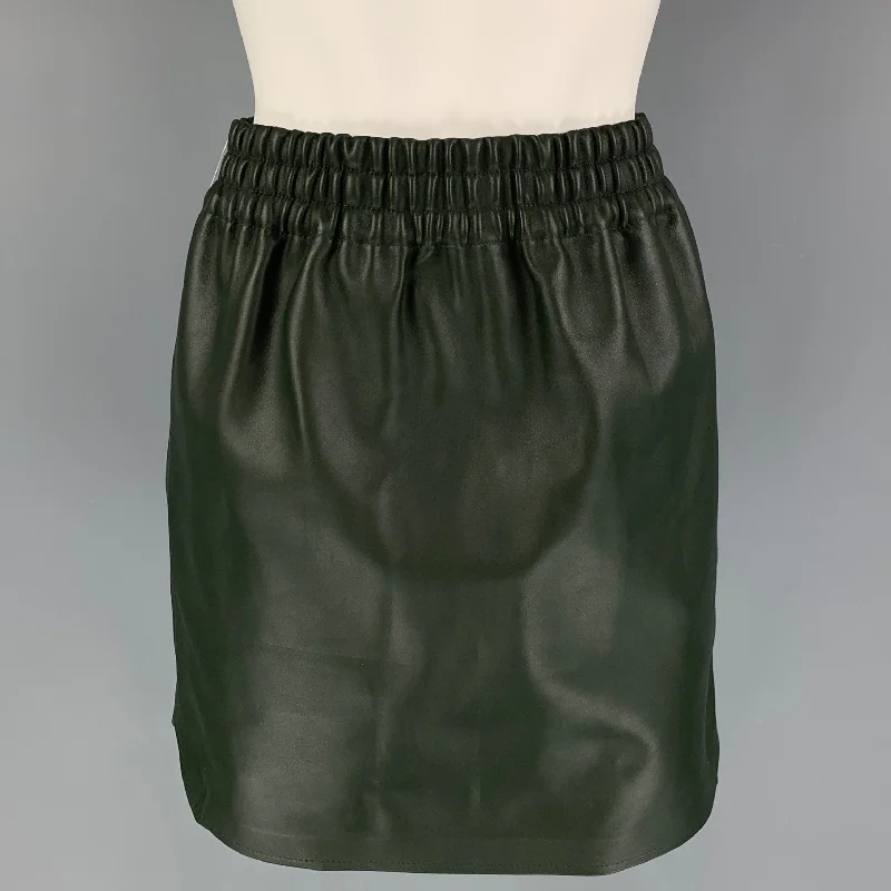 BOTTEGA VENETA Size S Green Leather Mini Skirt modal blend skirt