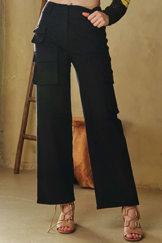 Hazel Blues® |  Davi & Dani Flap Pocket Mid Rise Cargo Pants High-Waist Trousers