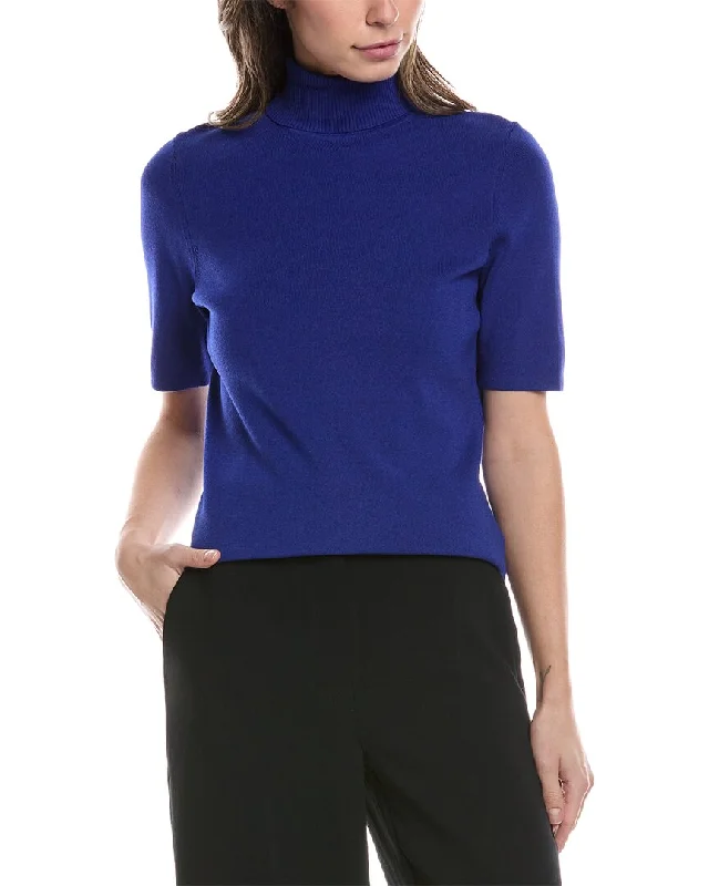 Anne Klein Half Sleeve Turtleneck Sweater Satin Blend Silk Blend Wool Blend