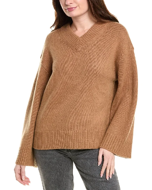 rag & bone Danica V-Neck Wool & Cashmere-Blend Sweater Real Fur Shearling Chenille
