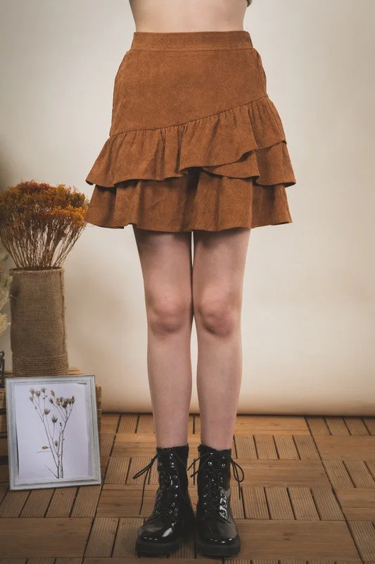 On Camel Corduroy Ruffle Skirt (Size Medium) seamless skirt comfort