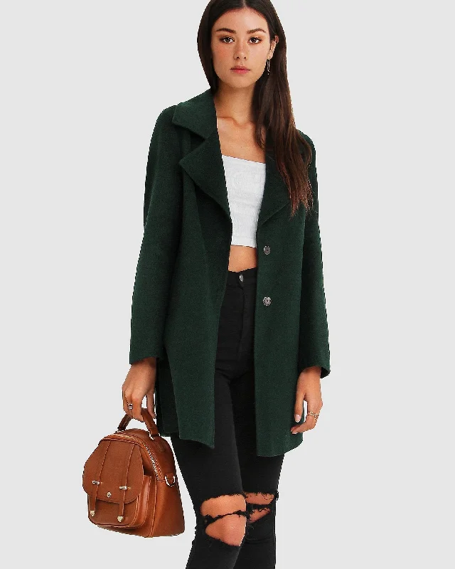 Ex-Boyfriend Wool Blend Oversized Jacket - Dark Green Welt Pockets Slit Pockets Flap Pockets Ex-Boyfriend Wool Blend Oversized Jacket - Dark Green Welt Pockets Slit Pockets Flap Pockets