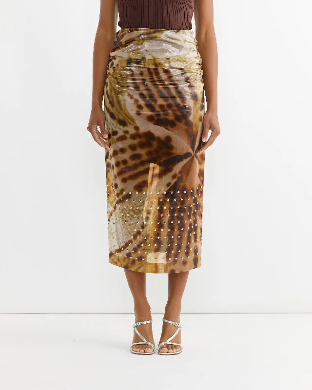 Gathered Skirt in Brown denim skirt trendy