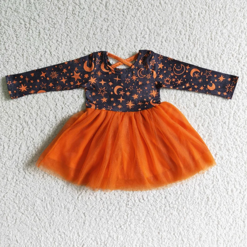 Star and moon printing gauze skirt elastic waist skirt