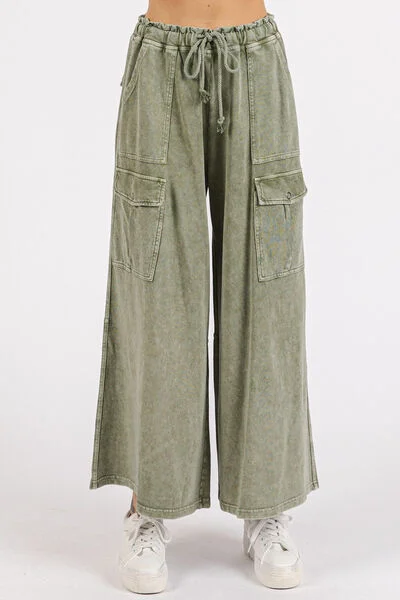 Hazel Blues® |  Mittoshop French Terry Cargo Wide Leg Pants Casual Drawstring Pants