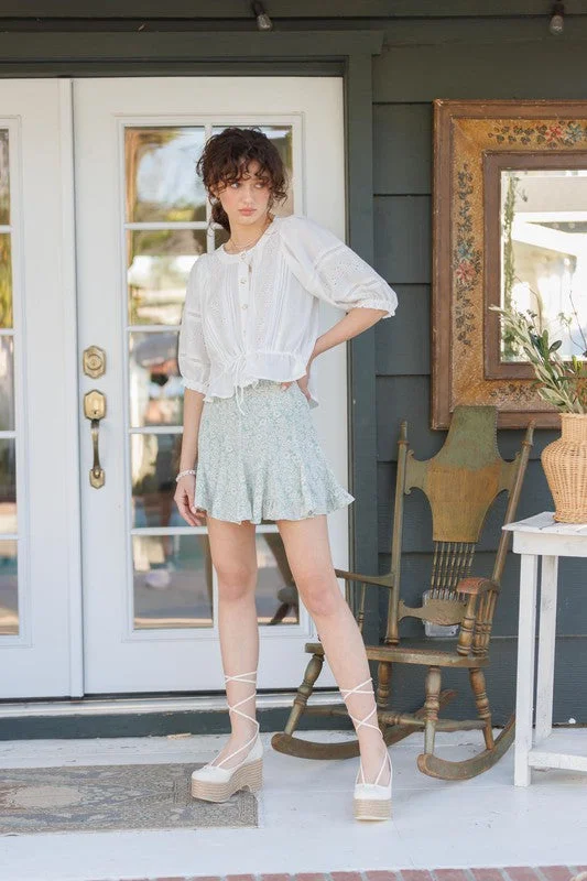 Express My Love Dusty Sage Mini Skirt (Size Large) ribbed skirt waist