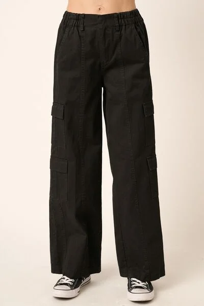 Hazel Blues® | Mittoshop Low Rise Elastic Cover Waistband Cargo Pants Stretch Fit Pants Hazel Blues® | Mittoshop Low Rise Elastic Cover Waistband Cargo Pants Stretch Fit Pants