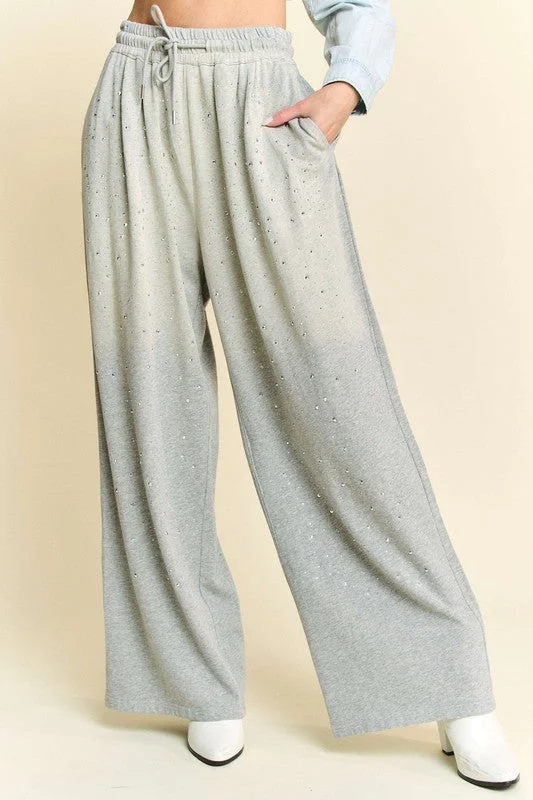 Hazel Blues® |  Davi & Dani Rhinestone Drawstring Wide Leg Pants Cozy Fitted Pants