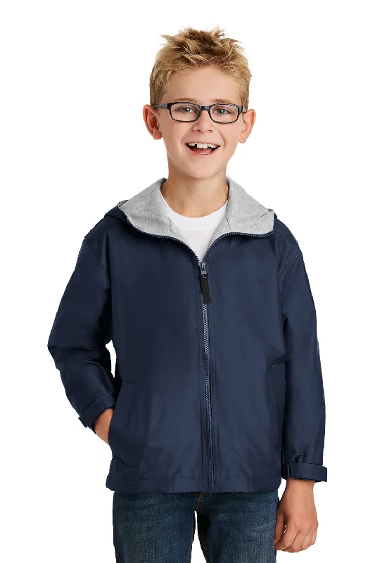 Port Authority Youth Team Wind & Water Resistant Full Zip Hooded Jacket - Bright Navy Blue Faux Fur Jacket Real Fur Jacket Shearling Jacket