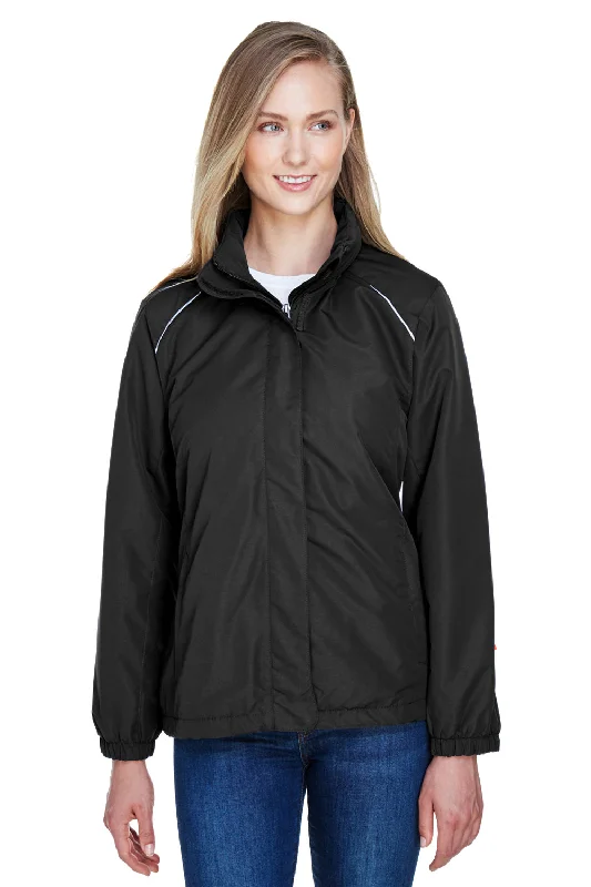 Core 365 Womens Profile Water Resistant Full Zip Hooded Jacket - Black Knit Fabric Woven Fabric Fleece Fabric Core 365 Womens Profile Water Resistant Full Zip Hooded Jacket - Black Knit Fabric Woven Fabric Fleece Fabric