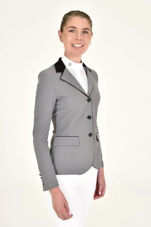 GP Perforated Riding Jacket - Grey A-Line Jacket Boat Neck Shawl Collar