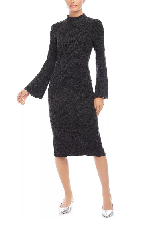 Midi Length sweater Dress Charcoal Houndstooth Herringbone Solid