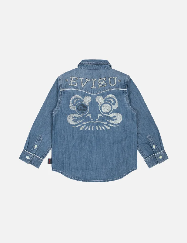 Spade Daruma and Logo Print Regular Fit Denim Shirt Jacket Snapped Jacket Toggled Jacket Drawstring Jacket Spade Daruma and Logo Print Regular Fit Denim Shirt Jacket Snapped Jacket Toggled Jacket Drawstring Jacket