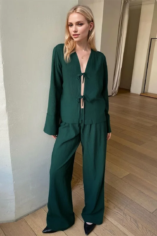 Hazel Blues® | Basic Bae Breathable Double Tie Long Sleeve Top and Pants Set Casual Track Pants Hazel Blues® | Basic Bae Breathable Double Tie Long Sleeve Top and Pants Set Casual Track Pants