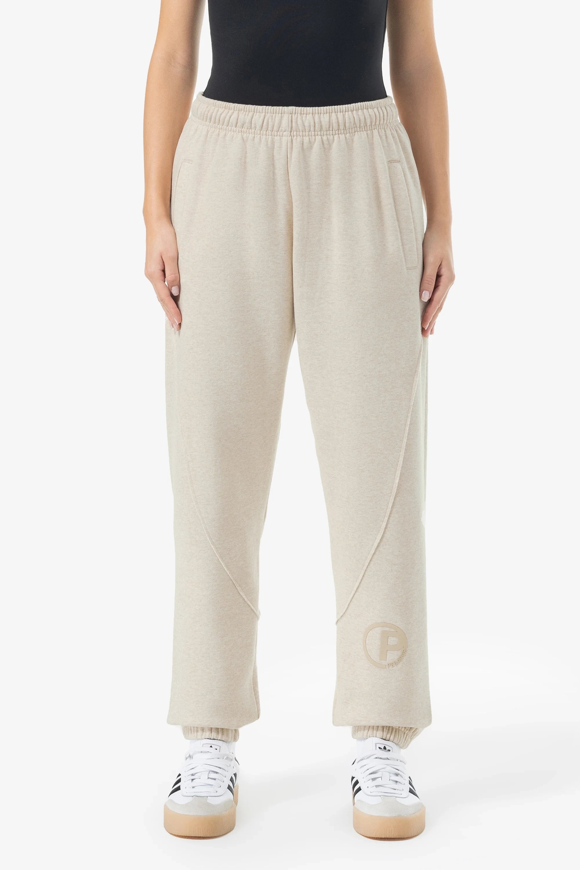 Lessi High Waisted Sweat Pants Light Beige Melange Soft Stretch Pants