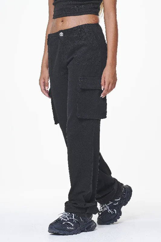 Arlia Wide Cargo Pants Black Comfortable Denim Pants