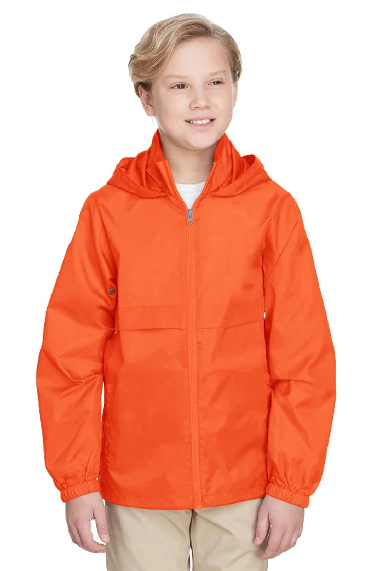 Team 365 Youth Zone Protect Water Resistant Full Zip Hooded Jacket - Orange Welt Pockets Slit Pockets Flap Pockets Team 365 Youth Zone Protect Water Resistant Full Zip Hooded Jacket - Orange Welt Pockets Slit Pockets Flap Pockets