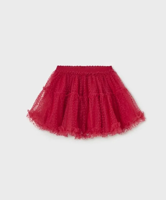 2967 Mayoral Toddler Girls Textured Tulle Skirt - Cherry Red seamless skirt comfort
