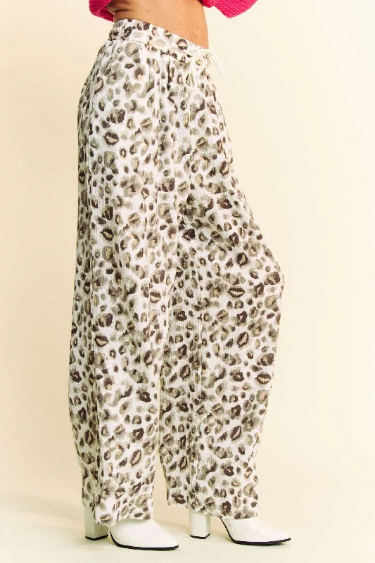 Hazel Blues® |  Davi & Dani Drawstring Leopard Wide Leg Pants Elegant Trouser Pants