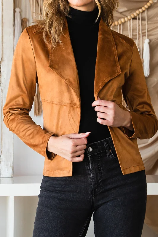 WATERFALL FAUX SUEDE OVER HIP LENGTH JACKET Nylon Fabric Polyester Fabric Spandex Fabric WATERFALL FAUX SUEDE OVER HIP LENGTH JACKET Nylon Fabric Polyester Fabric Spandex Fabric