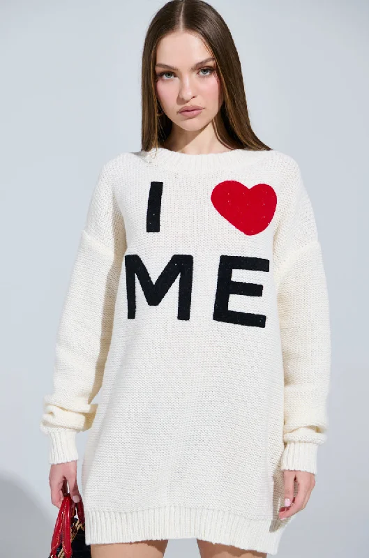 LOVE MYSELF PRINTED SWEATER DRESS Spandex Rayon Corduroy