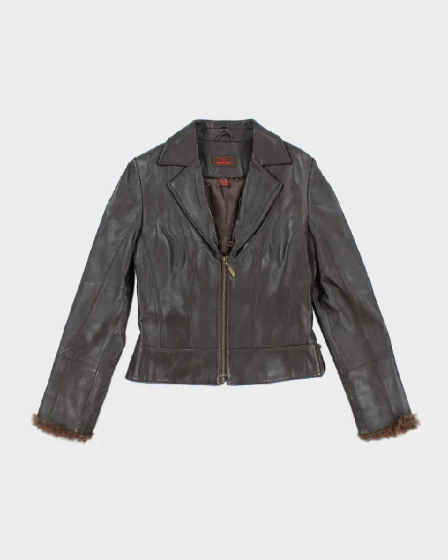 Vintage Y2K Danier Brown Cropped Leather Double Breasted Jacket - S Collared Jacket Crew Neck Jacket Turtle Neck Jacket Vintage Y2K Danier Brown Cropped Leather Double Breasted Jacket - S Collared Jacket Crew Neck Jacket Turtle Neck Jacket