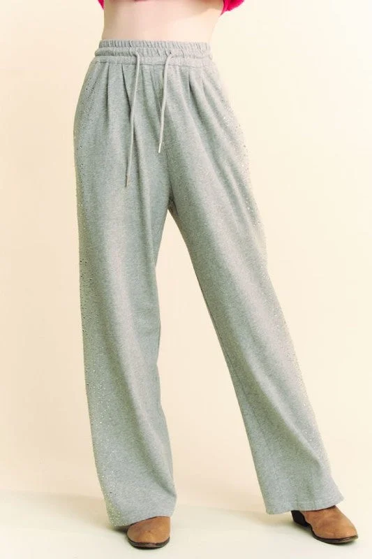 Hazel Blues® | Davi & Dani Rhinestone Elastic Waist Wide Leg Pants Relaxed Linen Pants Hazel Blues® | Davi & Dani Rhinestone Elastic Waist Wide Leg Pants Relaxed Linen Pants