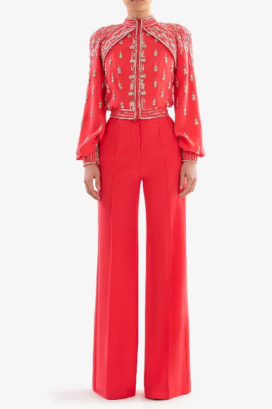 Crystals embellished jacket with pants Classic Straight Pants