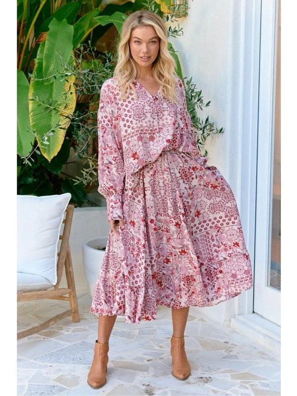 JAASE Ruby Red Print Vela Midi Skirt modal blend skirt