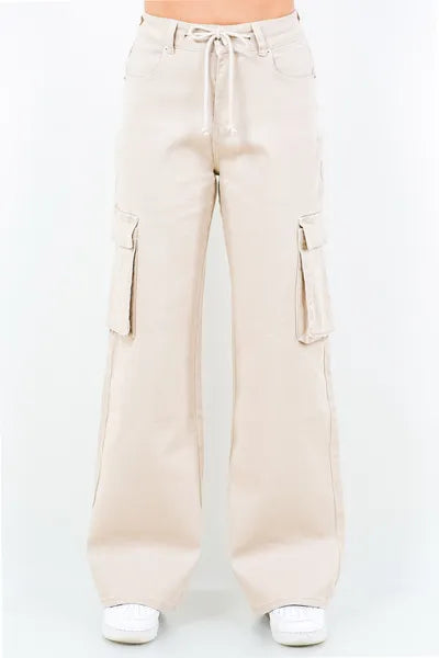 Hazel Blues® | American Bazi Drawstring Wide Leg Cargo Pants Chic Black Leggings