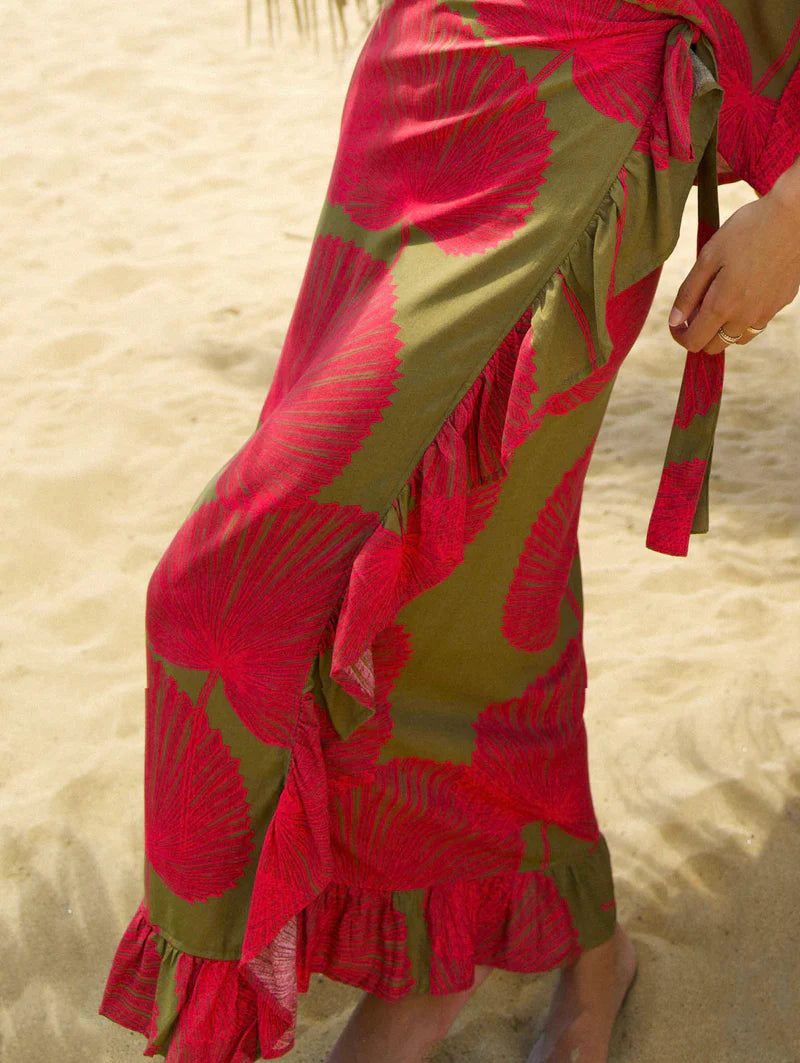Palama Pā'ina Wrap Skirt - Dragon Fruit & Olive corduroy skirt durable
