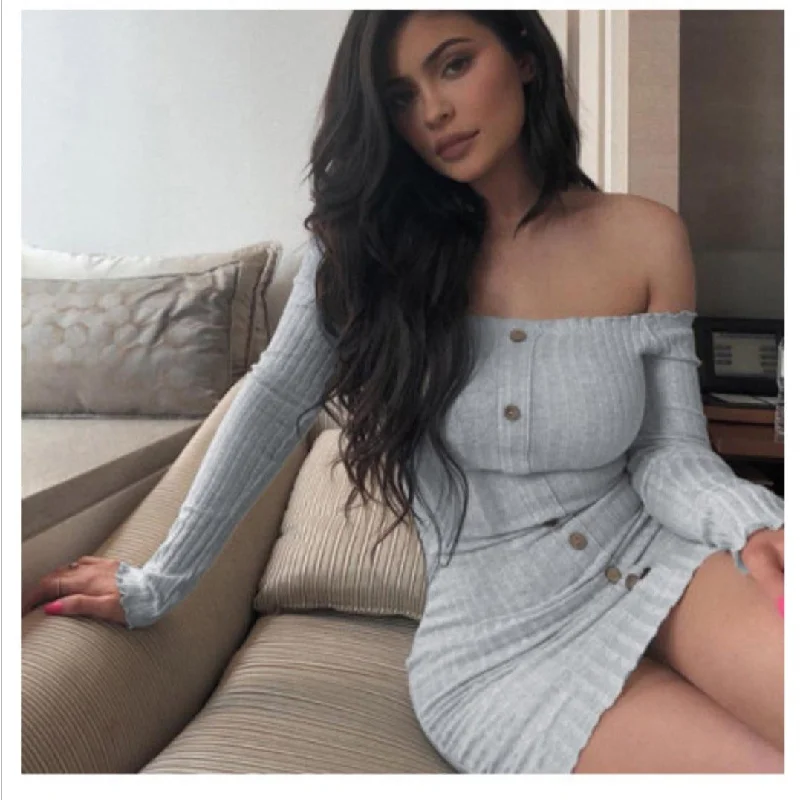 Off Shoulder Sweater Dress Velvet Chenille Corduroy