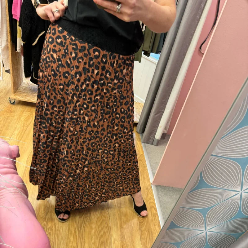 Alana - Aminal Print Maxi Skirt - Tan cashmere skirt soft