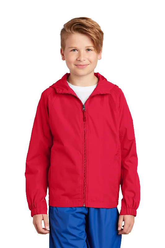 Sport-Tek Youth Water Resistant Full Zip Hooded Jacket - True Red - Closeout Rayon Jacket Velvet Jacket Corduroy Jacket Sport-Tek Youth Water Resistant Full Zip Hooded Jacket - True Red - Closeout Rayon Jacket Velvet Jacket Corduroy Jacket