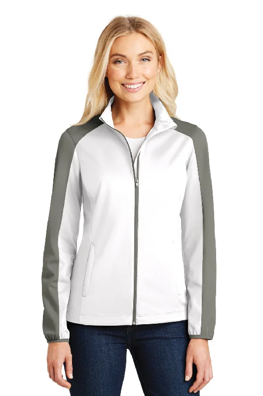 Port Authority Womens Active Wind & Water Resistant Full Zip Jacket - White/Rogue Grey - Closeout Welt Pockets Slit Pockets Flap Pockets Port Authority Womens Active Wind & Water Resistant Full Zip Jacket - White/Rogue Grey - Closeout Welt Pockets Slit Pockets Flap Pockets