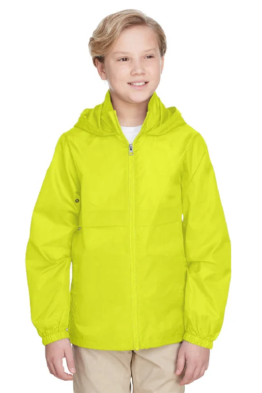 Team 365 Youth Zone Protect Water Resistant Full Zip Hooded Jacket - Safety Yellow Ribbed Jacket Pleated Jacket Ruffled Jacket