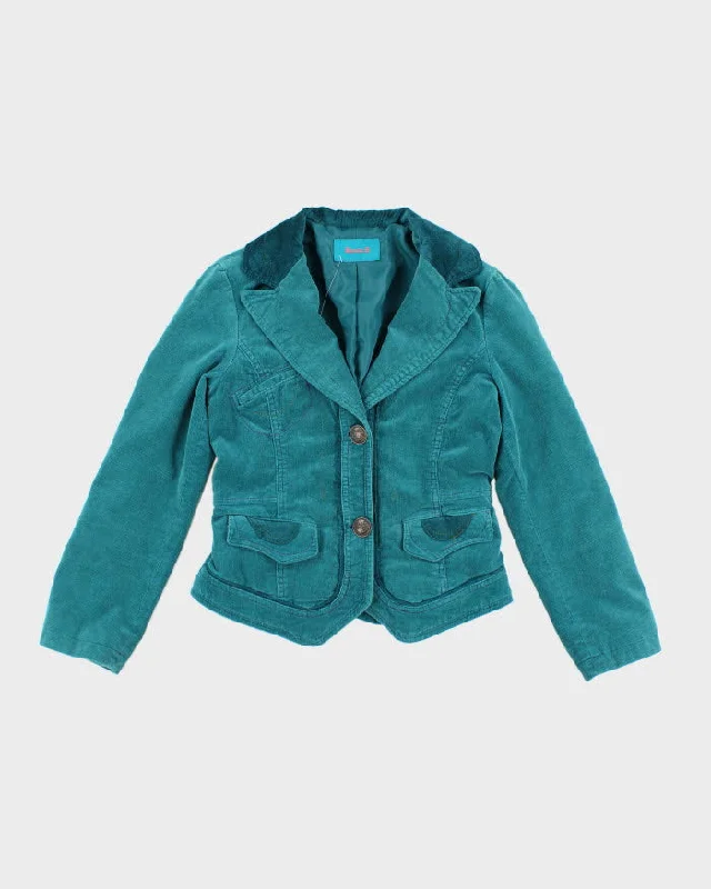 Y2k 00s Banila B Turquoise Corduroy Blazer Jacket - XS Satin Fabric Silk Fabric Chiffon Fabric Y2k 00s Banila B Turquoise Corduroy Blazer Jacket - XS Satin Fabric Silk Fabric Chiffon Fabric
