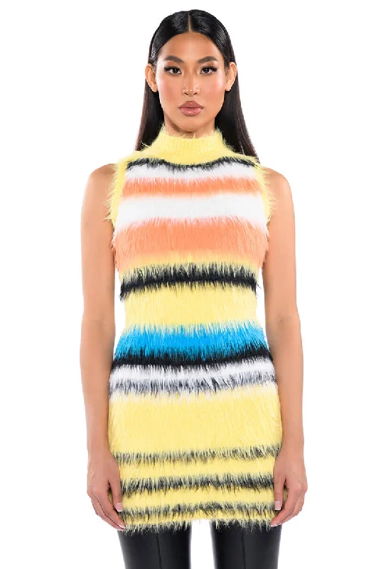 STRIPED FUZZY SWEATER DRESS Casual Formal Business