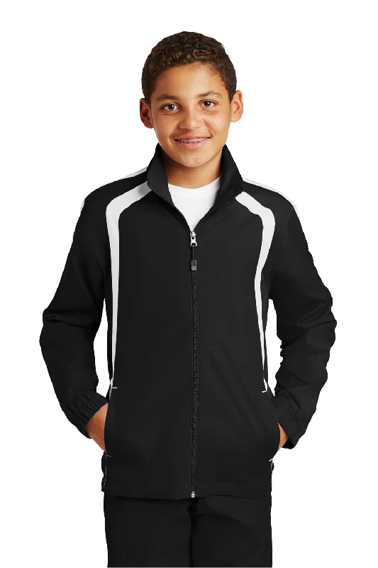 Sport-Tek Youth Water Resistant Full Zip Jacket - Black/White Belted Jacket Elasticated Jacket Padded Jacket Sport-Tek Youth Water Resistant Full Zip Jacket - Black/White Belted Jacket Elasticated Jacket Padded Jacket