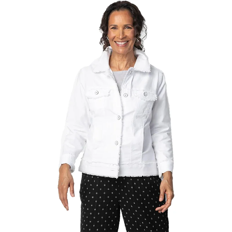 Women's Habitat Camille Frayed Jean Jacket White Print Jacket Jacquard Jacket Embroidered Jacket Women's Habitat Camille Frayed Jean Jacket White Print Jacket Jacquard Jacket Embroidered Jacket
